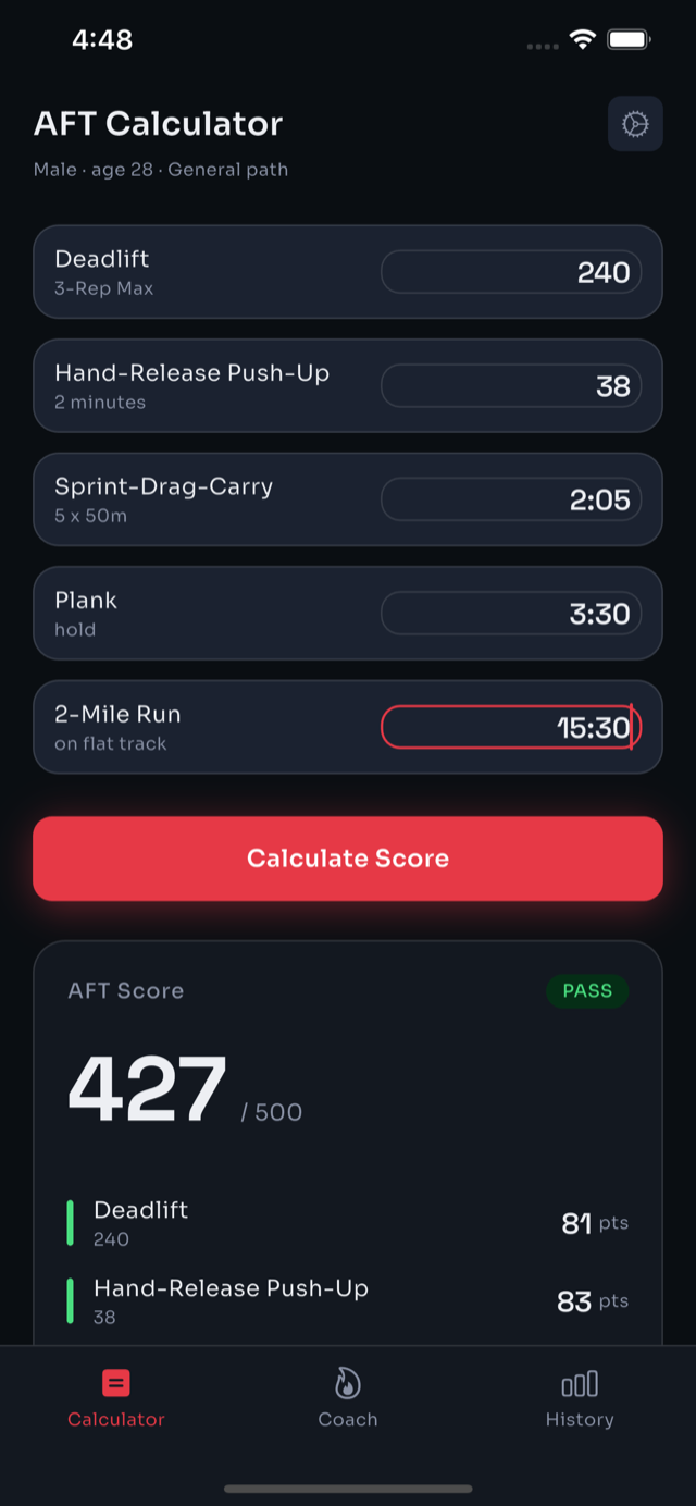 AFT Pro: Army Fitness Calculator screenshot 1